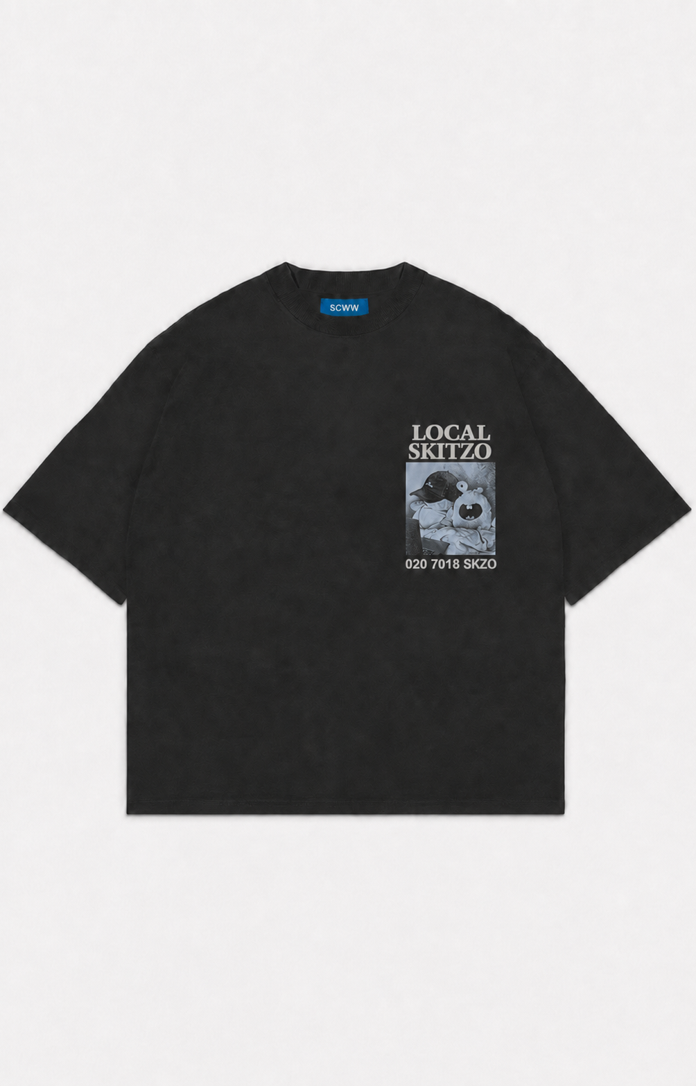 SKIZO TEE front with Local Skitzo chest graphic